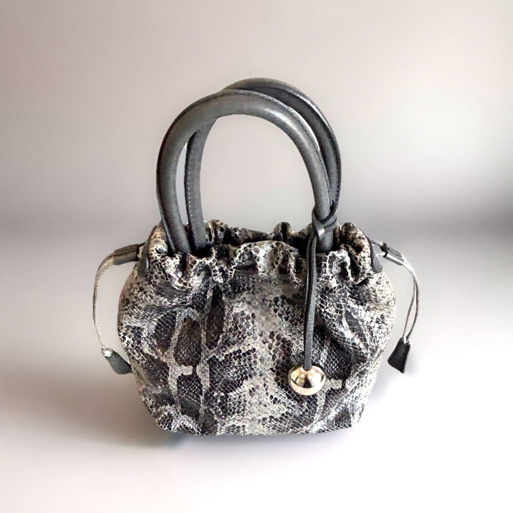 Furla Mini Snakeskin Print Bucket Bag – Drawstring Closure Top Handle + Dustbag